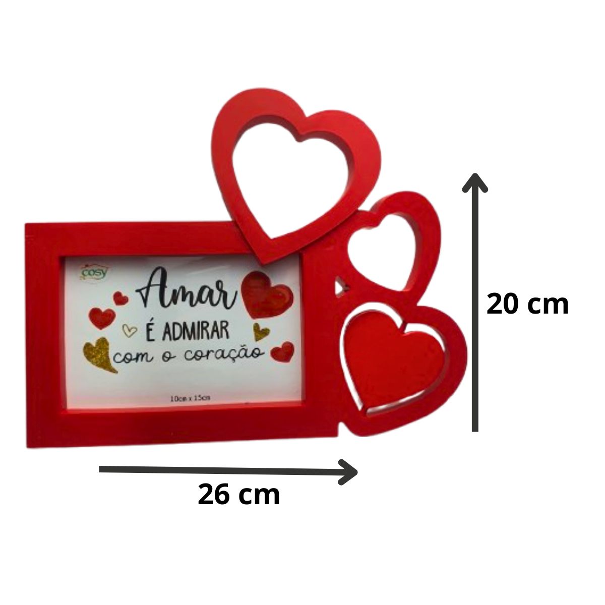 Kit Porta Retrato Coração Vermelho Amor Love + 5 Botões de Rosas Artificiais Embalado Celofane C/ Tag