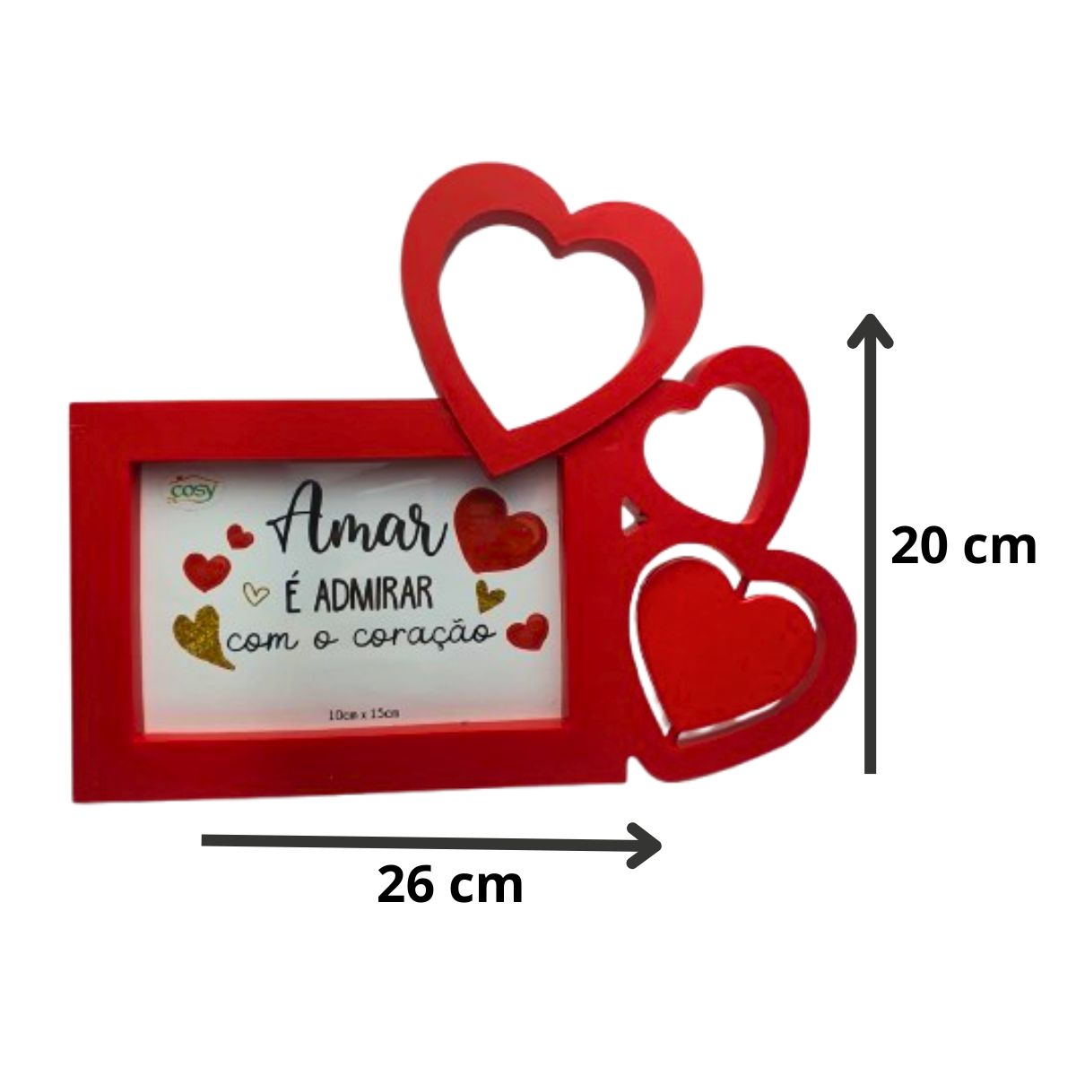 Kit Porta Retrato Coração Vermelho Amor Love + 4 Botões de Rosas Artificial C/Ursinho