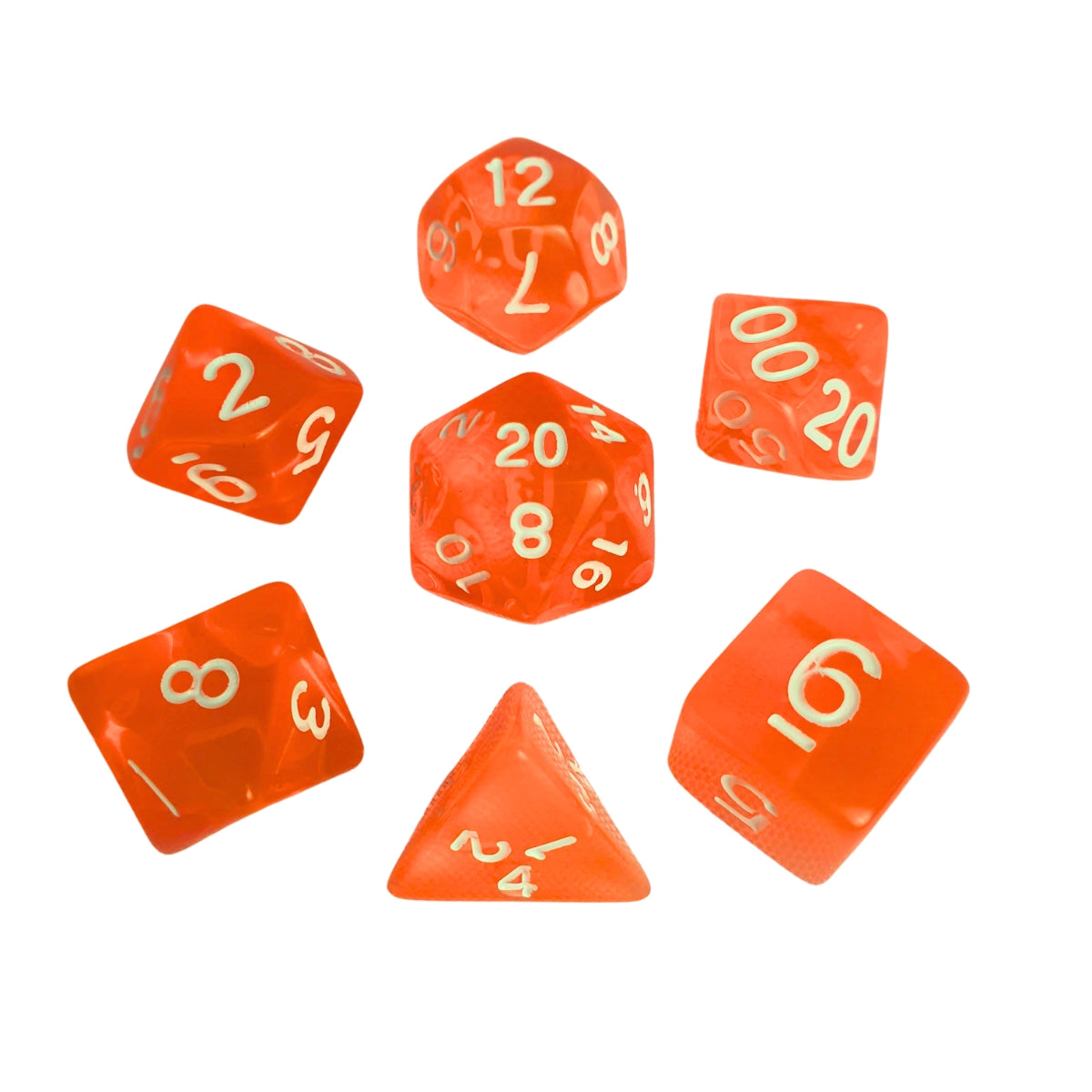 Conjunto de Dados para Rpg Laranja Translucido com N° Branco