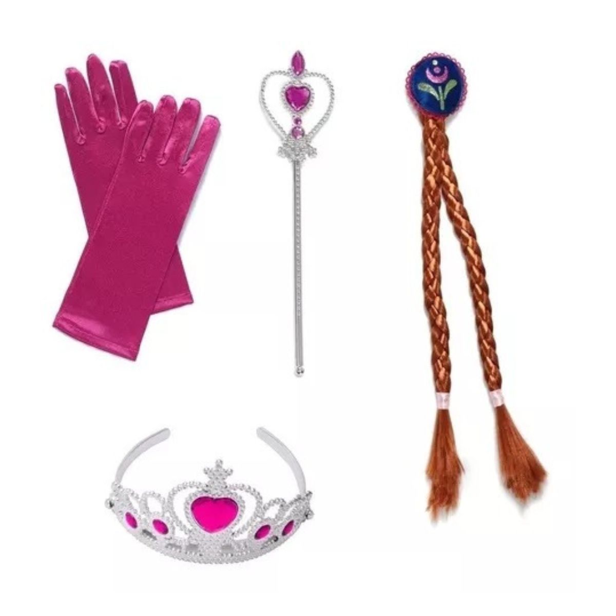 Kit Acessórios Frozen Anna Varinha, Coroa, Luvas E Trança