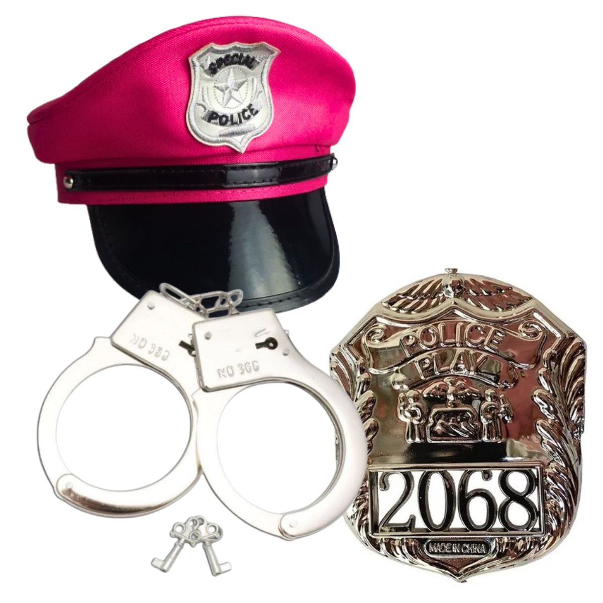 Kit Fantasia Policial Rosa Completo Festa Carnaval Cosplay Quepe / Algema / Distintivo