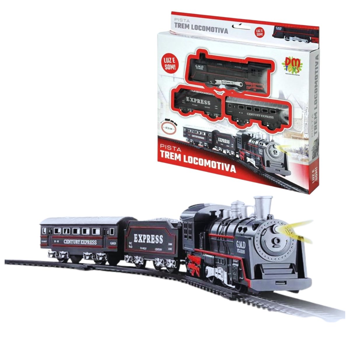 Brinquedo Pista Trem Locomotiva Com Som E Luz - Dm Toys