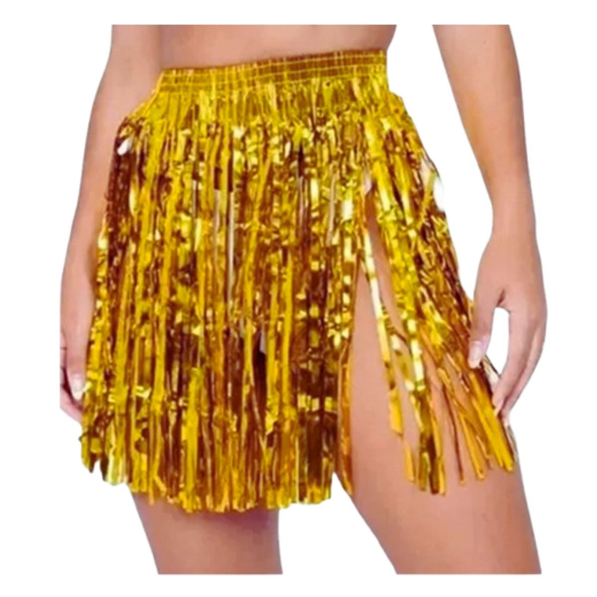 Saia Fitilho Franja Metalizada Fantasia Carnaval Dourado
