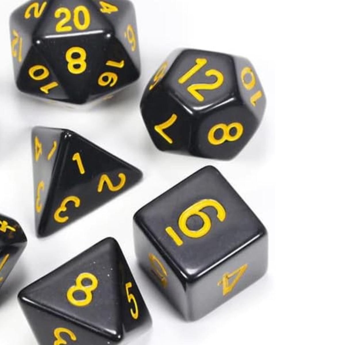 Conjunto de Dados para Rpg Preto com N° Amarelo