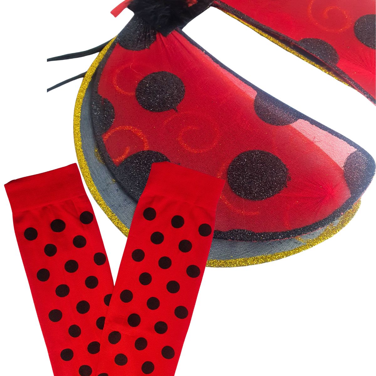 Kit Fantasia Joaninha Luxo Festa Carnaval Cosplay Asa + Meia Calça 5/8