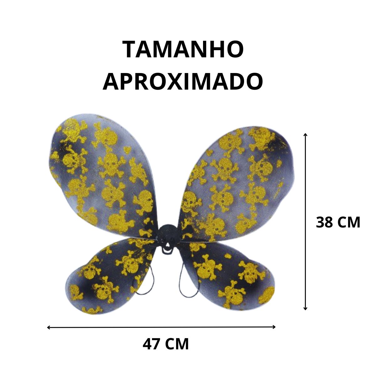 Kit Asa De Borboleta Fantasia Halloween Preto Caveira