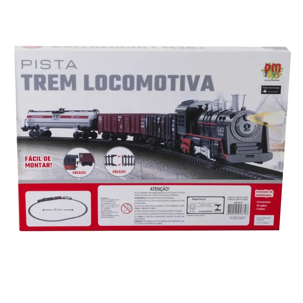 Brinquedo Pista Trem Locomotiva 85,5 Cm Som E Luz - Dm Toys