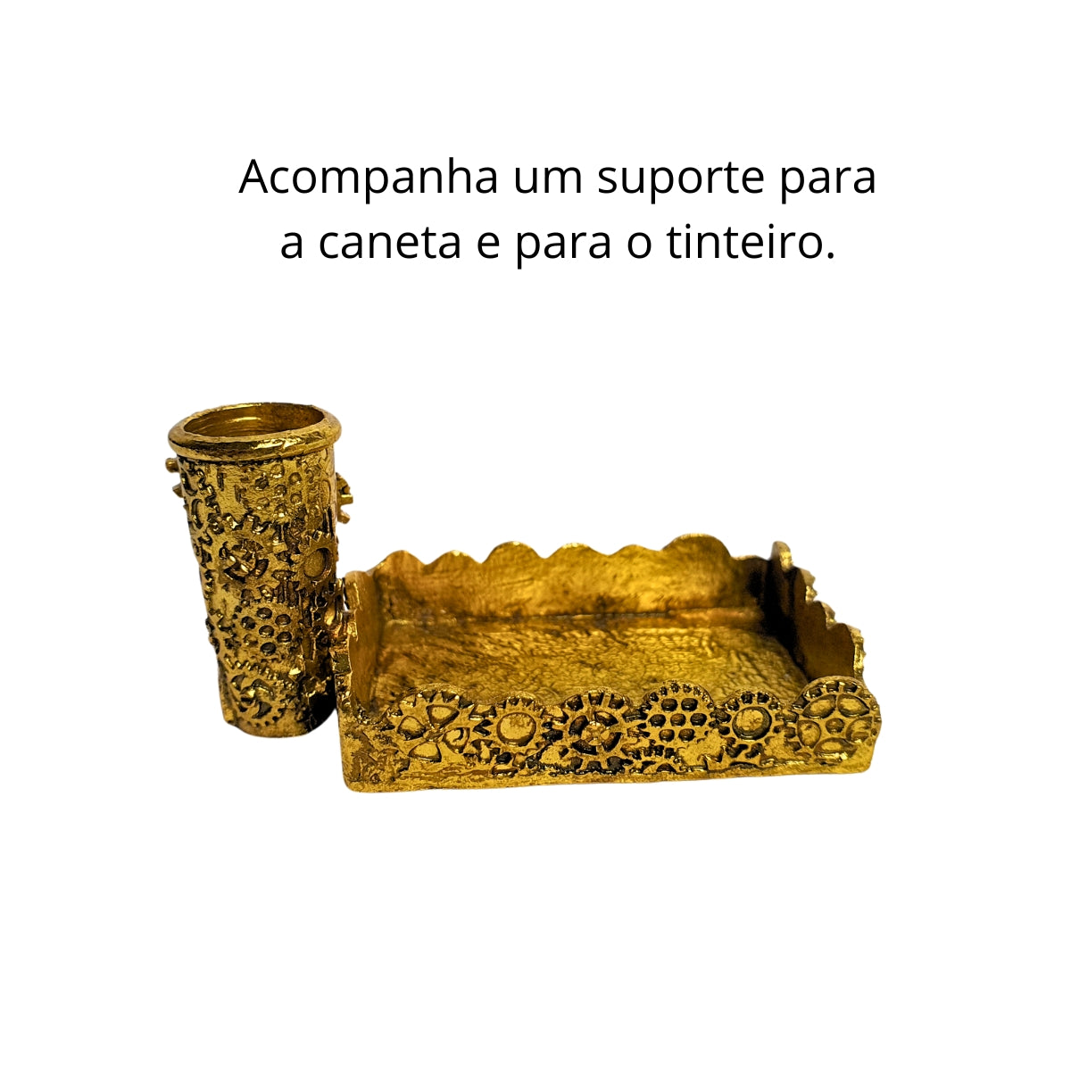 Kit Caneta Tinteiro com Pena de Metal Dourada - Modelo 3
