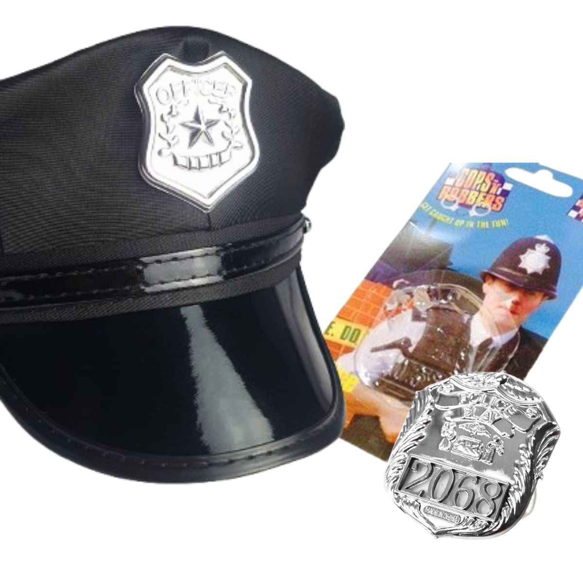 Kit Fantasia Policial Preto Completo Festa Carnaval Cosplay Quepe / Algema / Distintivo