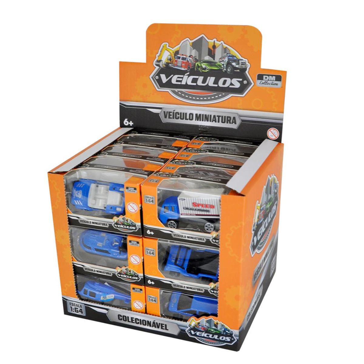Kit 6 Veículos Miniaturas Dm Collection Azul 1:64 - Dm Toys