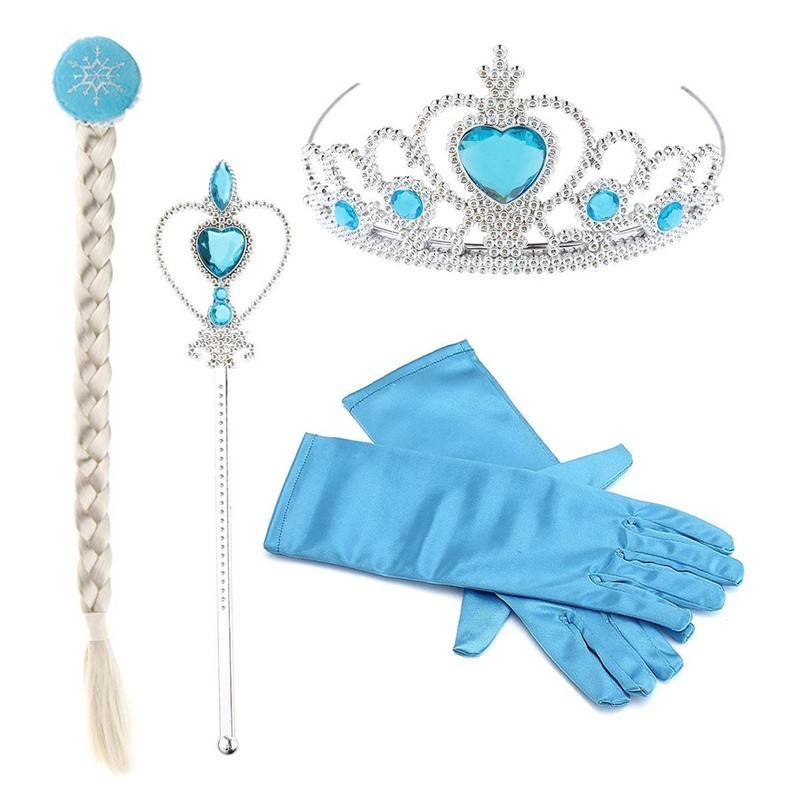 Kit Acessórios Frozen Elsa Com Trança Luvas Coroa E Varinha