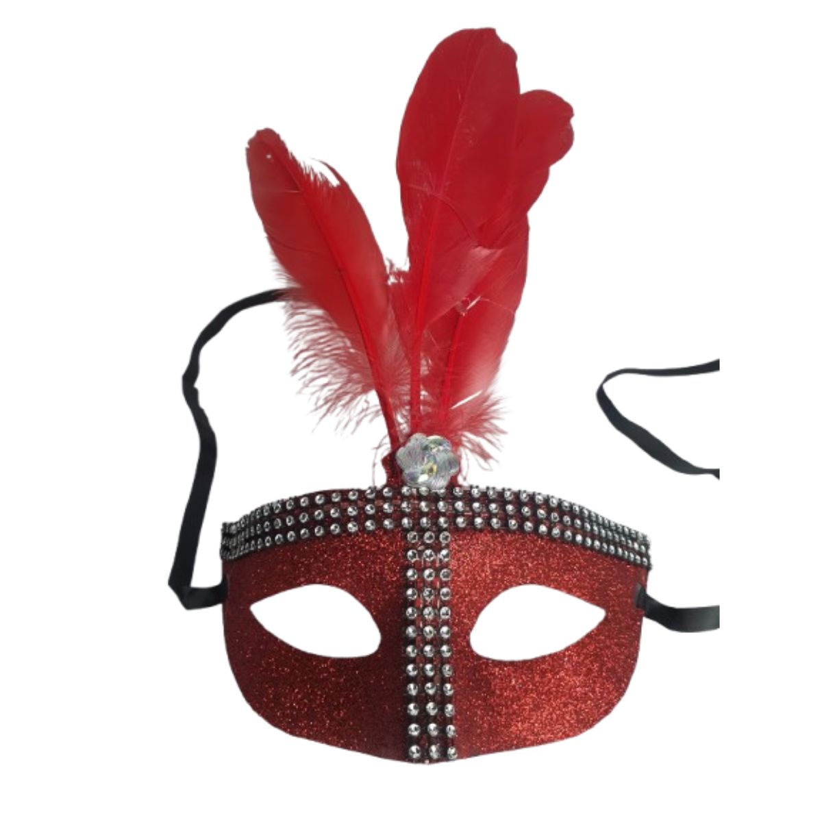 Máscara Fantasia Pena Glitter Festa Carnaval Vermelho