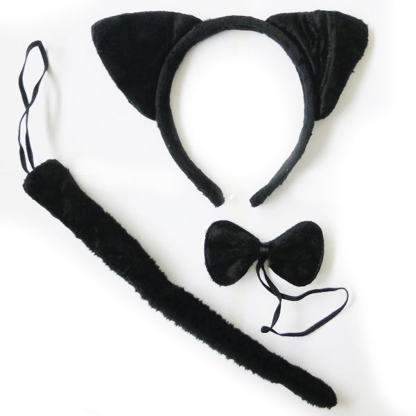 Kit Fantasia Gato Preto com Tiara, Gravata e Rabo