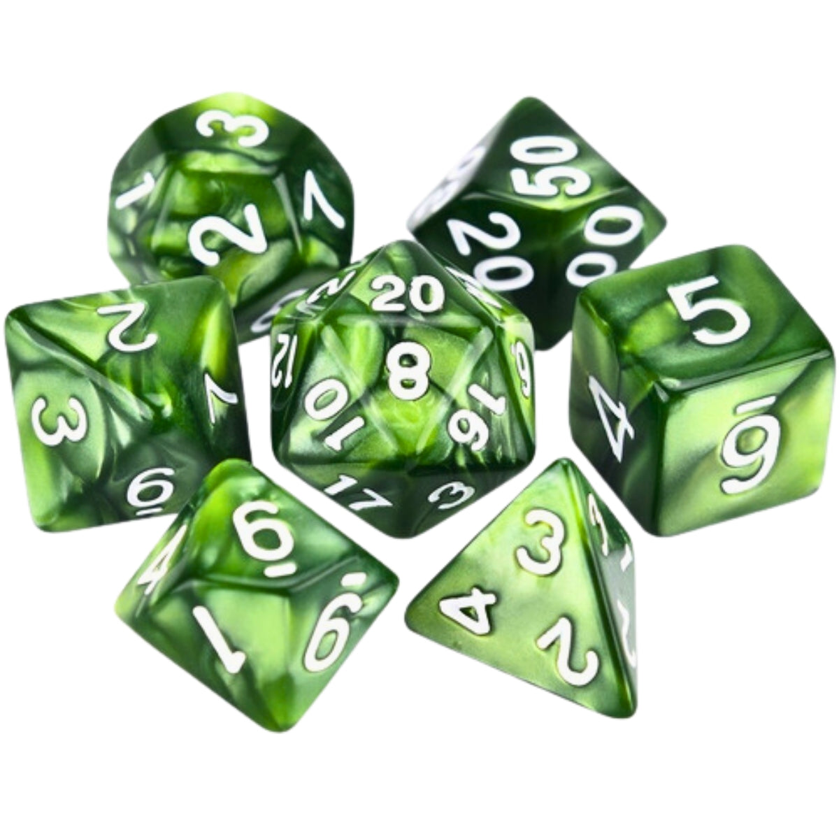 Conjunto de Dados para Rpg Verde Musgo com N° Branco