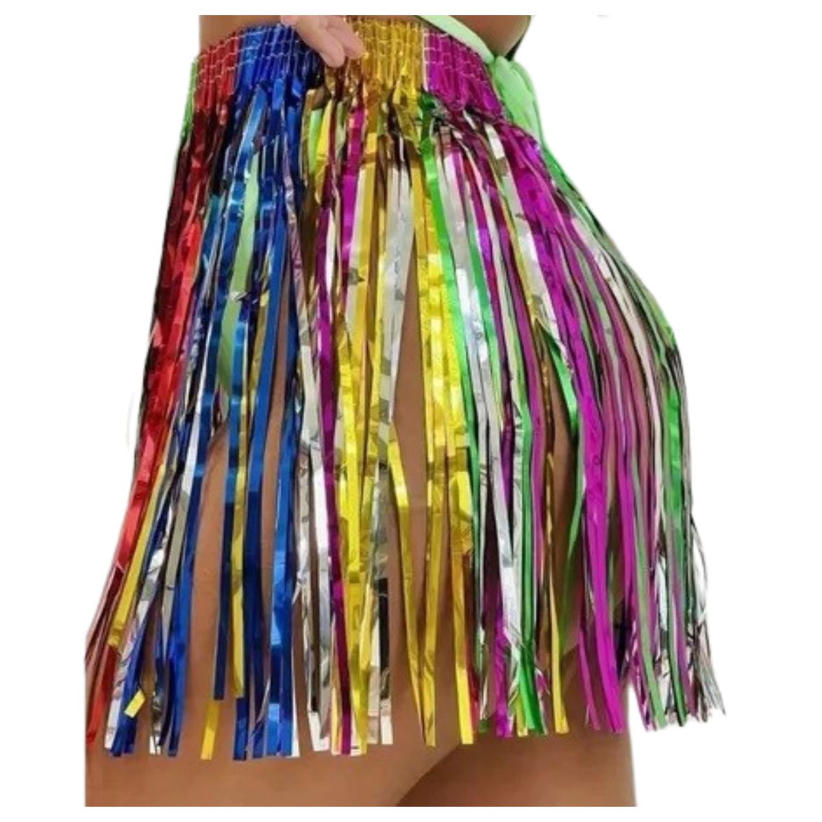 Saia Fitilho Franja Metalizada Fantasia Carnaval Colorido