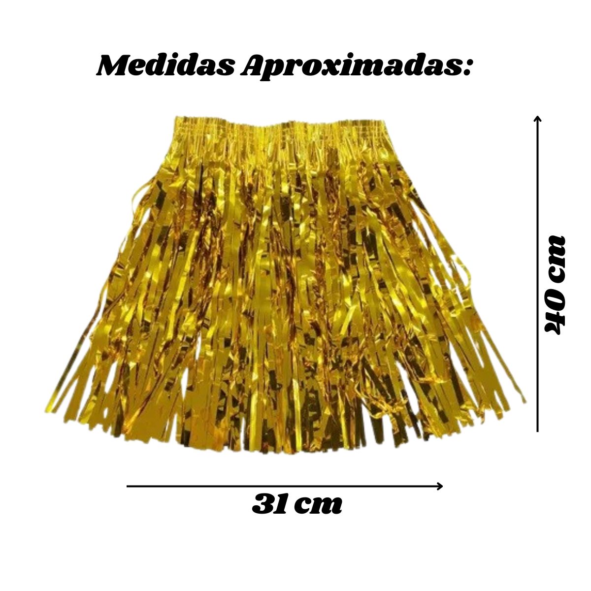 Kit Fantasia Máscara Pena Glitter E Saia Metalizada Dourado