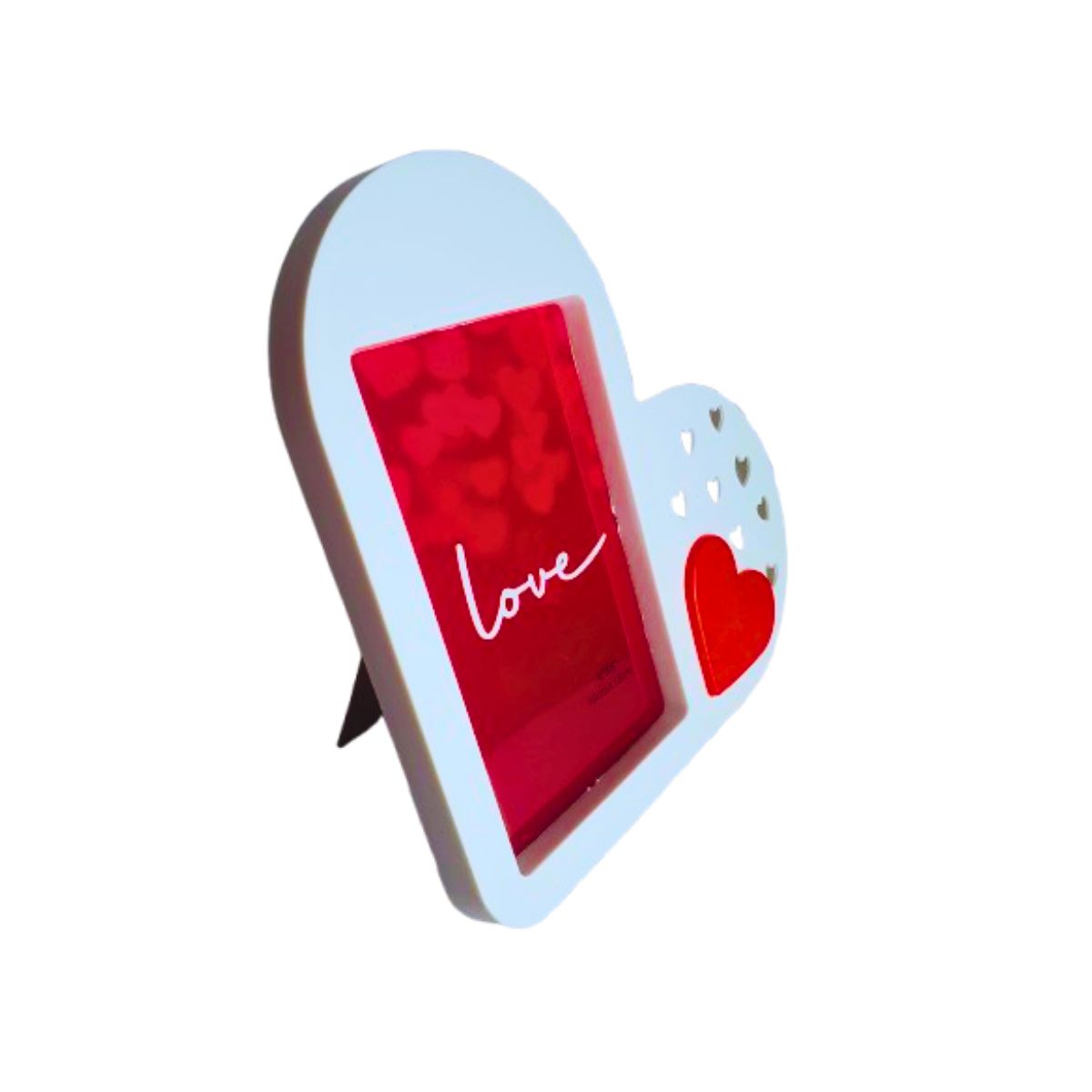 Kit Porta Retrato Coração Branco Amor Love + Botão Rosa Artificial C/Ursinho