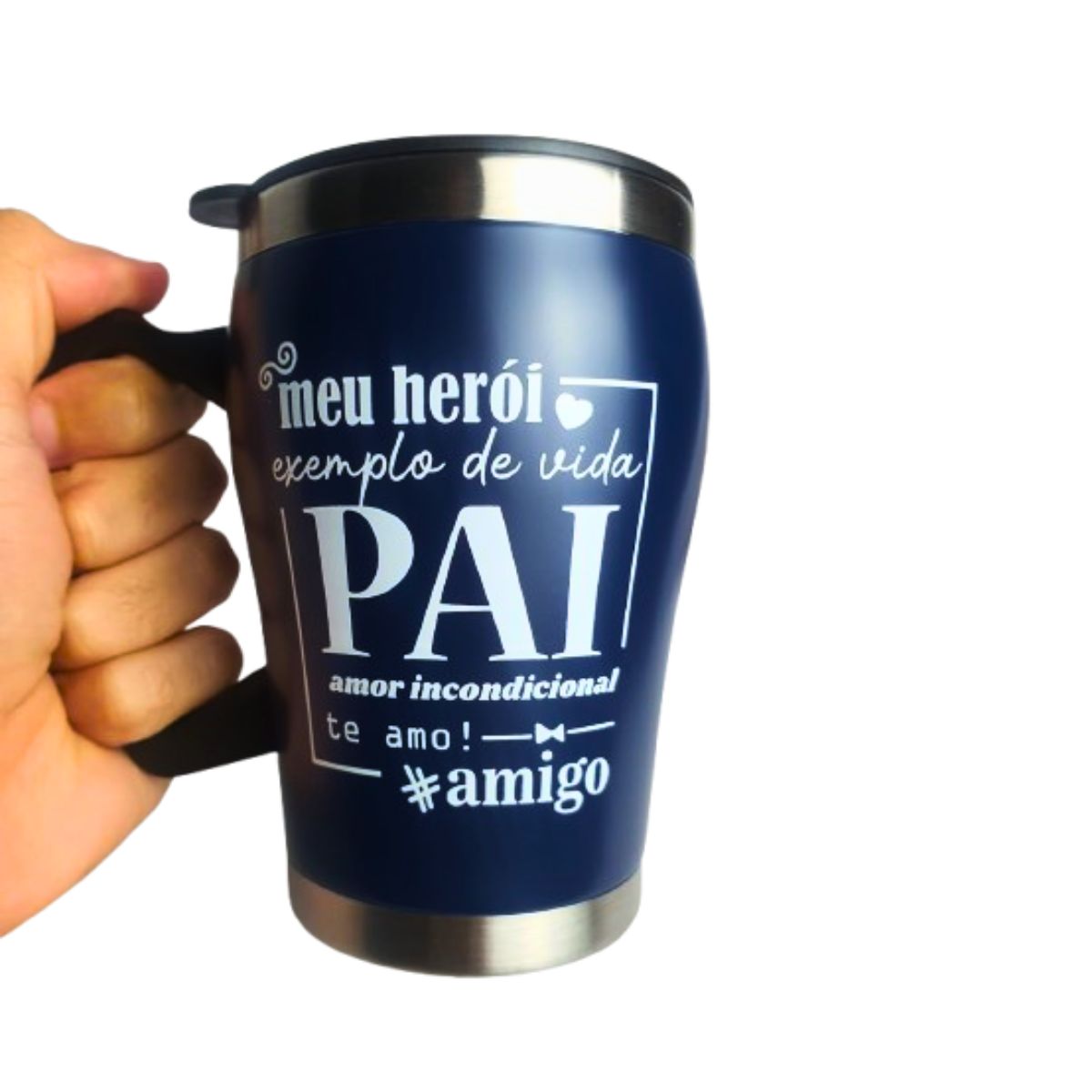 Caneca Térmica Inox Com Tampa Removível 350ml Dia Dos Pais - Azul