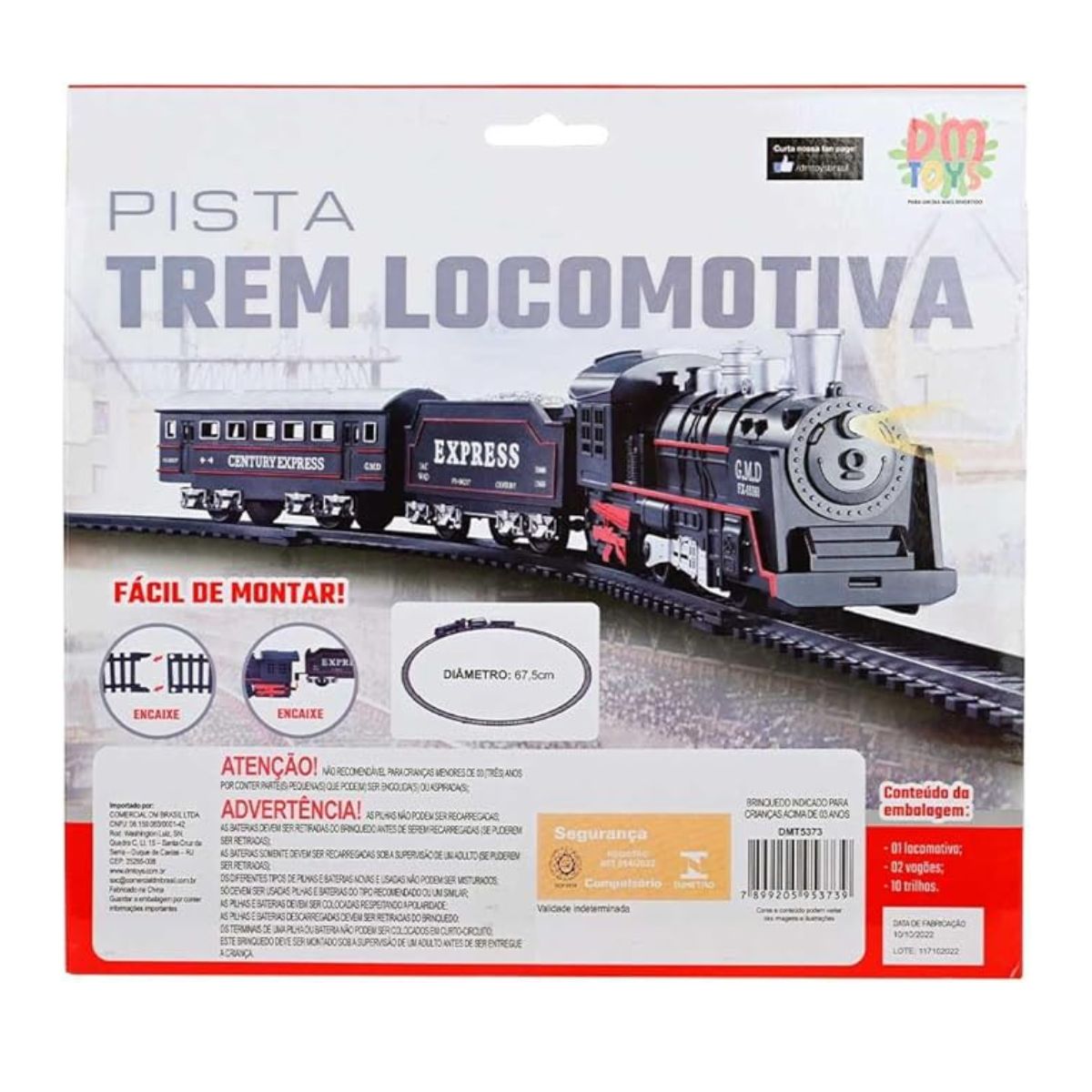 Brinquedo Pista Trem Locomotiva Com Som E Luz - Dm Toys