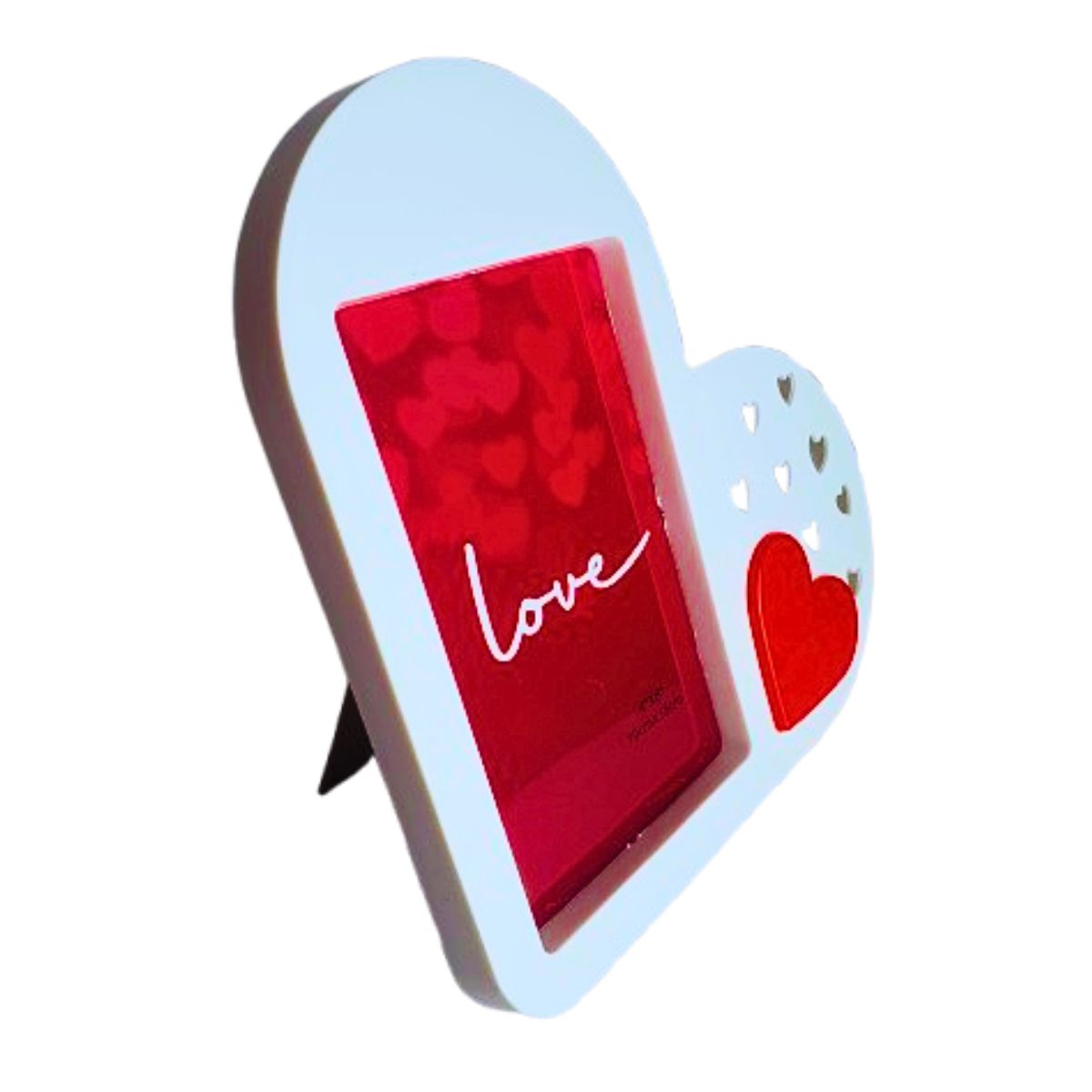 Kit Porta Retrato Coração Branco Amor Love + Buquê com 12 Botões de Rosas Artificial C/ Tag