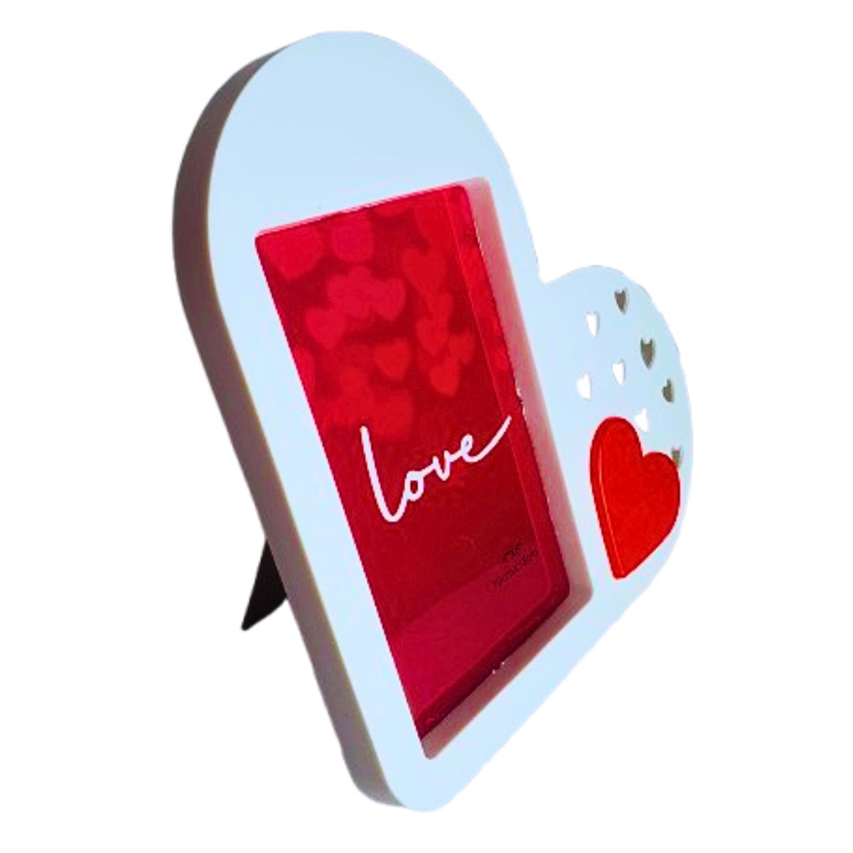 Kit Porta Retrato Coração Branco Amor Love + Buquê com 24 Botões de Rosas Artificial C/ Tag