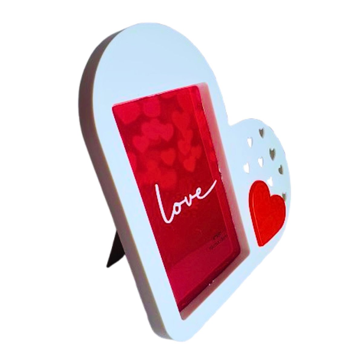 Kit Porta Retrato Coração Branco Amor Love + 4 Botões de Rosas Artificial C/Ursinho