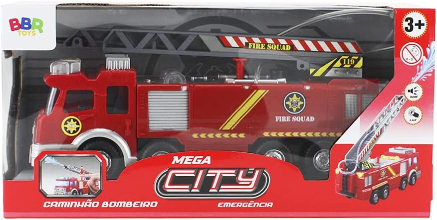 Carro de Bombeiro Lança Água Com Som e Luzes Realista Bbr Toys