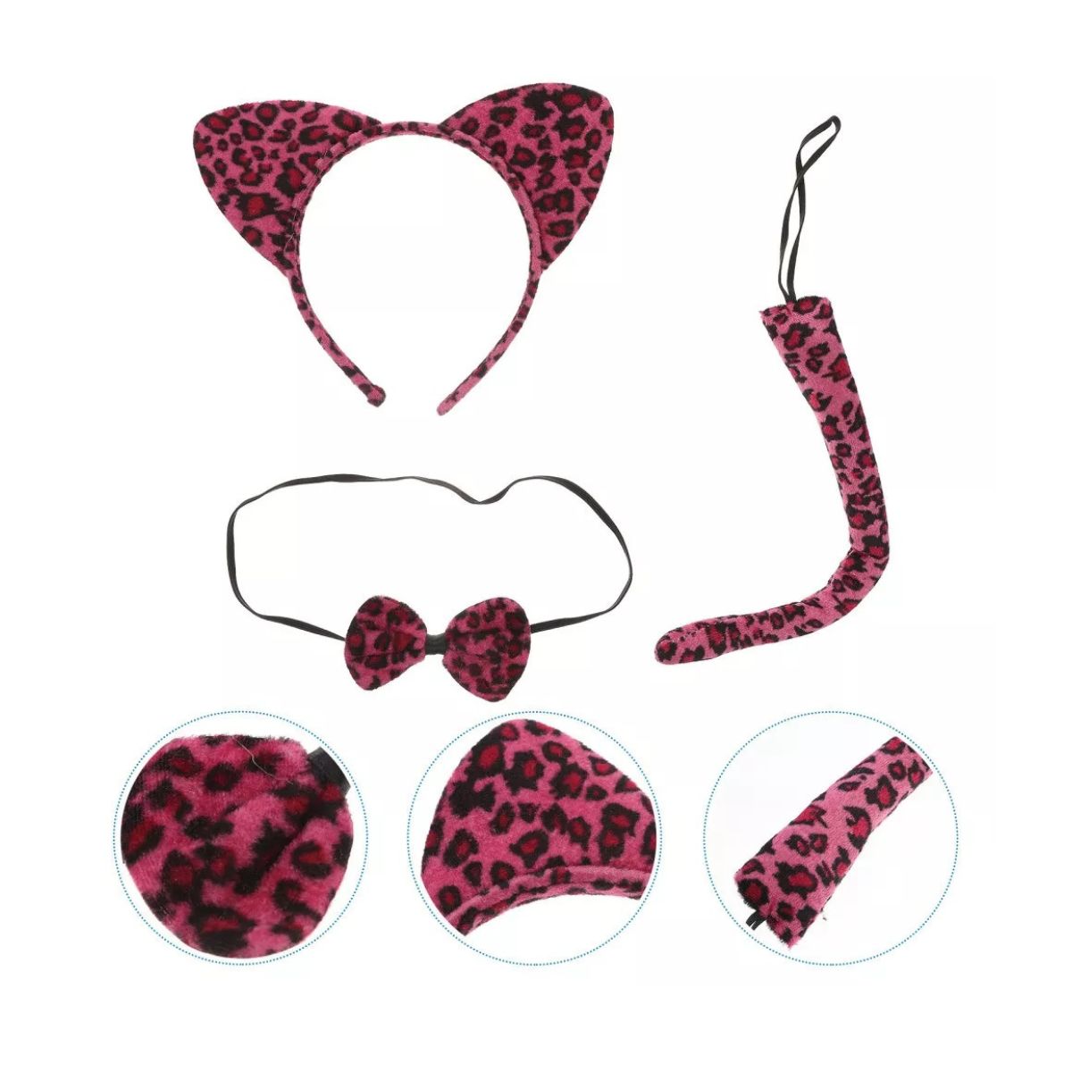 Kit Fantasia Cosplay Oncinha Rosa - Rabo / Tiara / Gravata