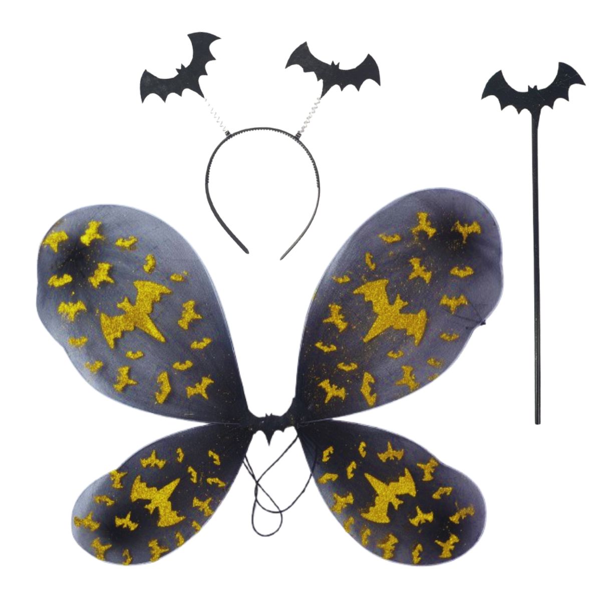 Kit Asa De Borboleta Fantasia Halloween Preto Morcego