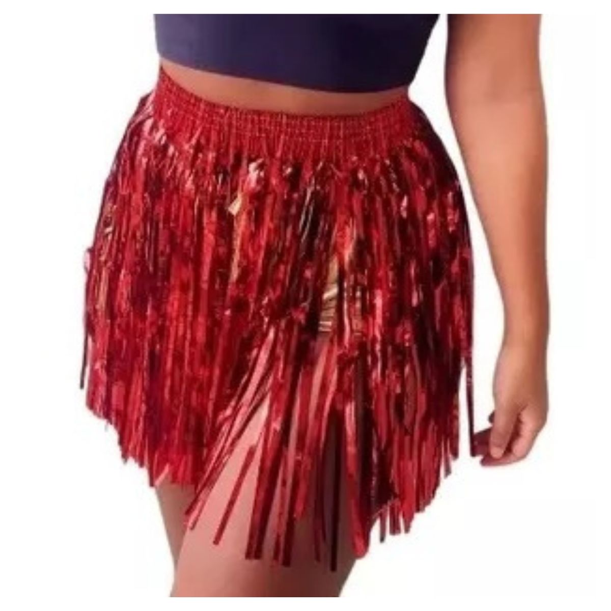 Kit Fantasia Máscara Pena Glitter E Saia Metalizada Vermelho