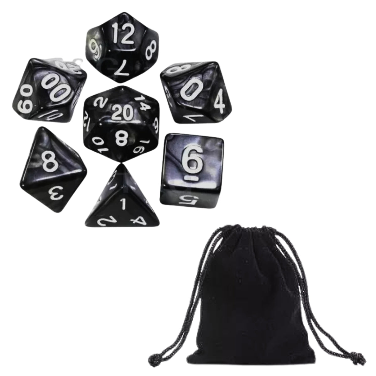 Conjunto de Dados para Rpg Preto com N° Branco