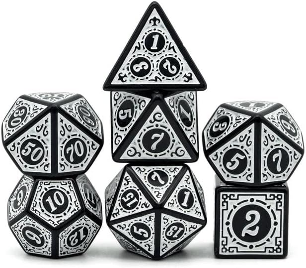 Dados Rpg Conjunto Com Sete - Runas Preta C/n° Branco