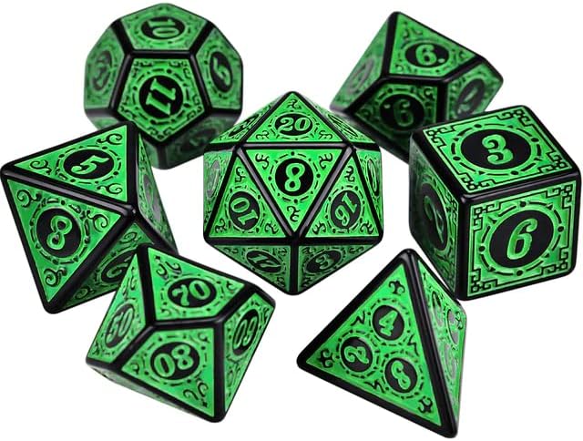 Dados Rpg Conjunto Com Sete - Runas Preta C/n° Verde