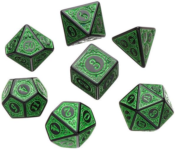 Dados Rpg Conjunto Com Sete - Runas Preta C/n° Verde