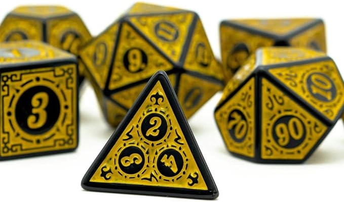 Dados Rpg Conjunto Com Sete - Runas Preta C/n° Amarelo