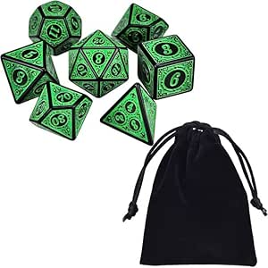 Dados Rpg Conjunto Com Sete - Runas Preta C/n° Verde