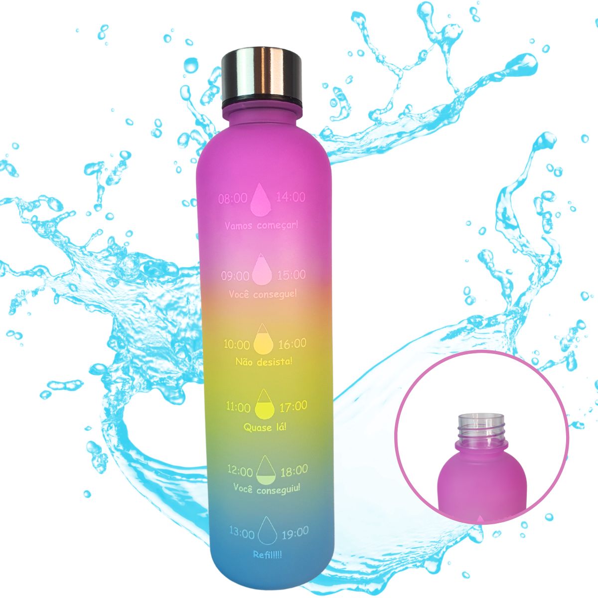 Garrafa Motivacional Degradê - Rosa e Amarelo - 980ml