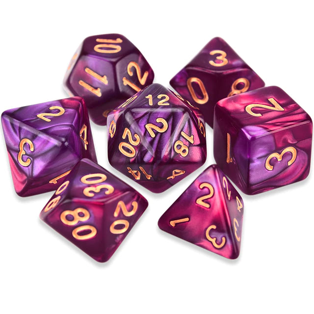 Conjunto de Dados para Rpg Vinho com Roxo com N° Dourado