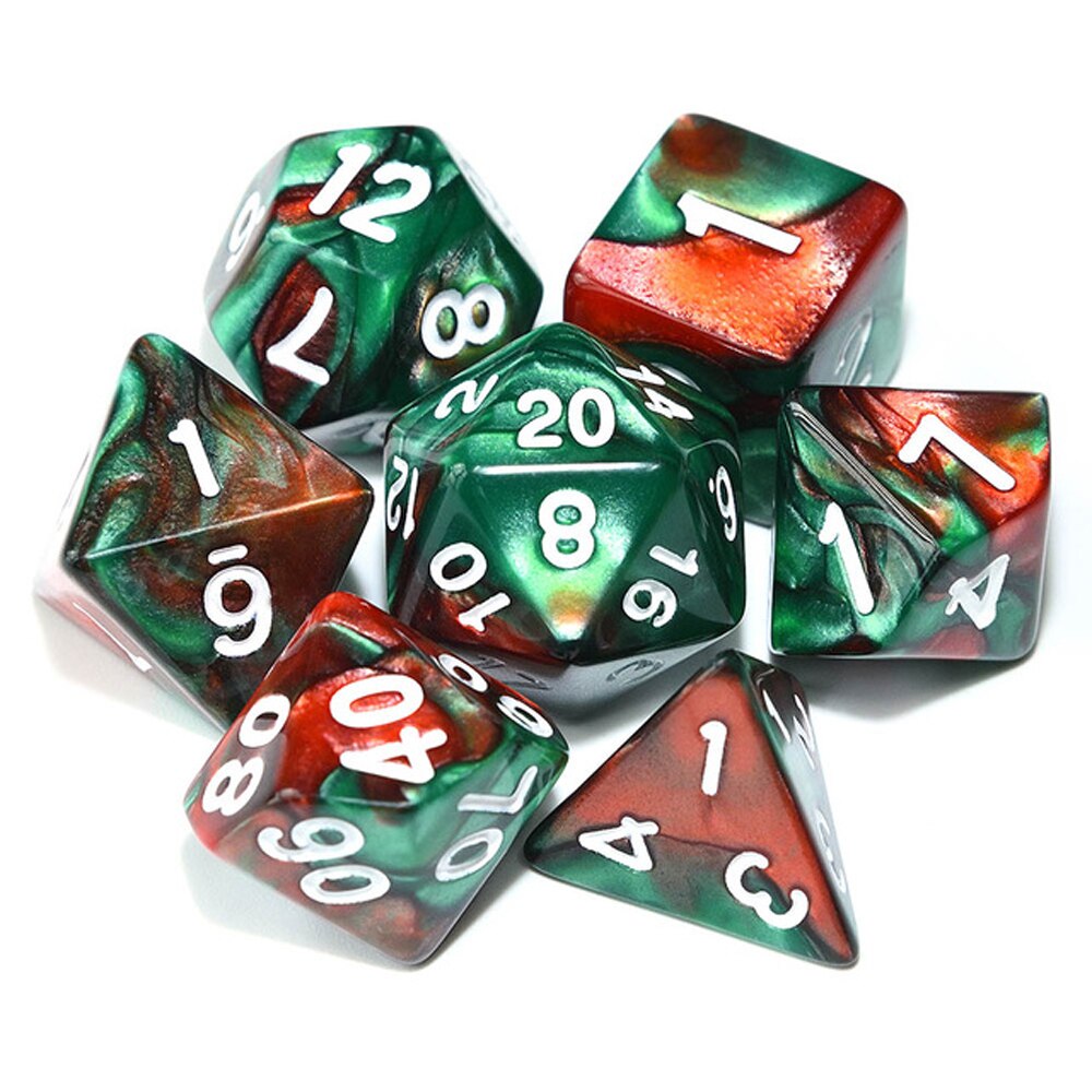 Conjunto de Dados para Rpg Verde com Vinho com N° Branco