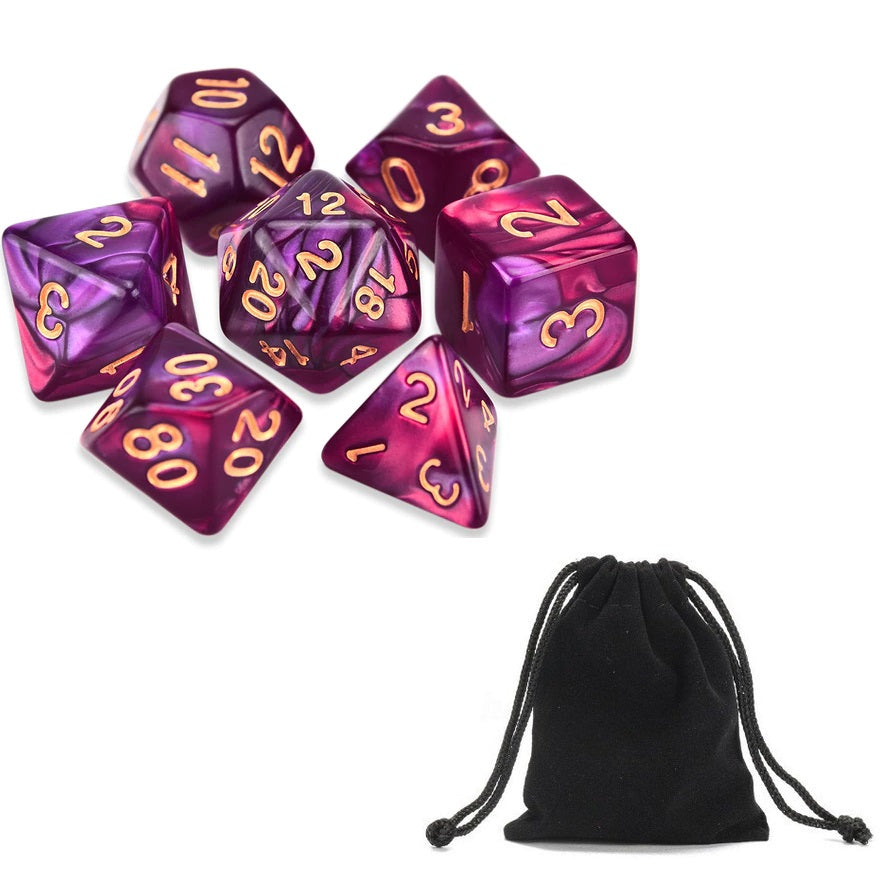 Conjunto de Dados para Rpg Vinho com Roxo com N° Dourado