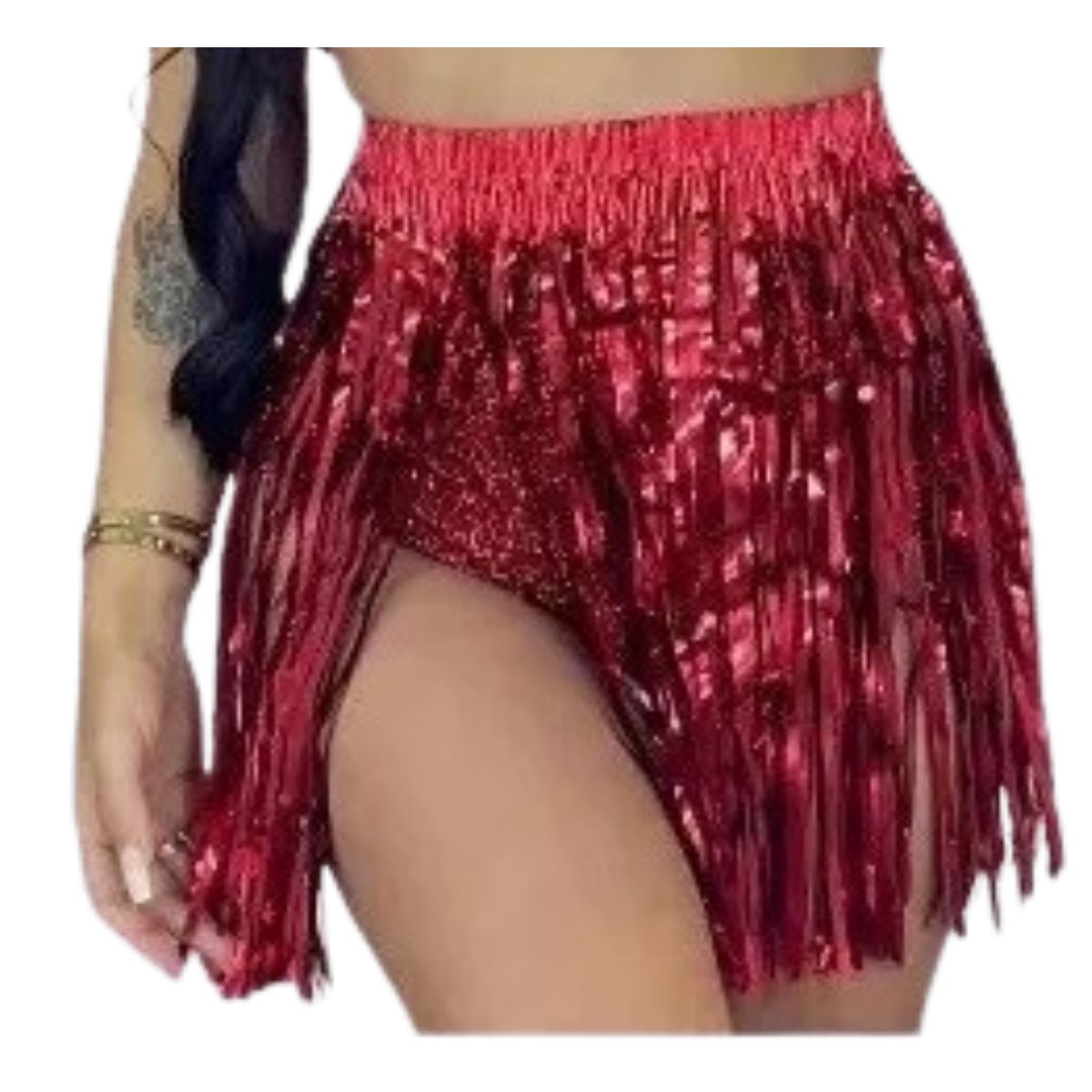 Saia Fitilho Franja Metalizada Fantasia Carnaval Vermelho