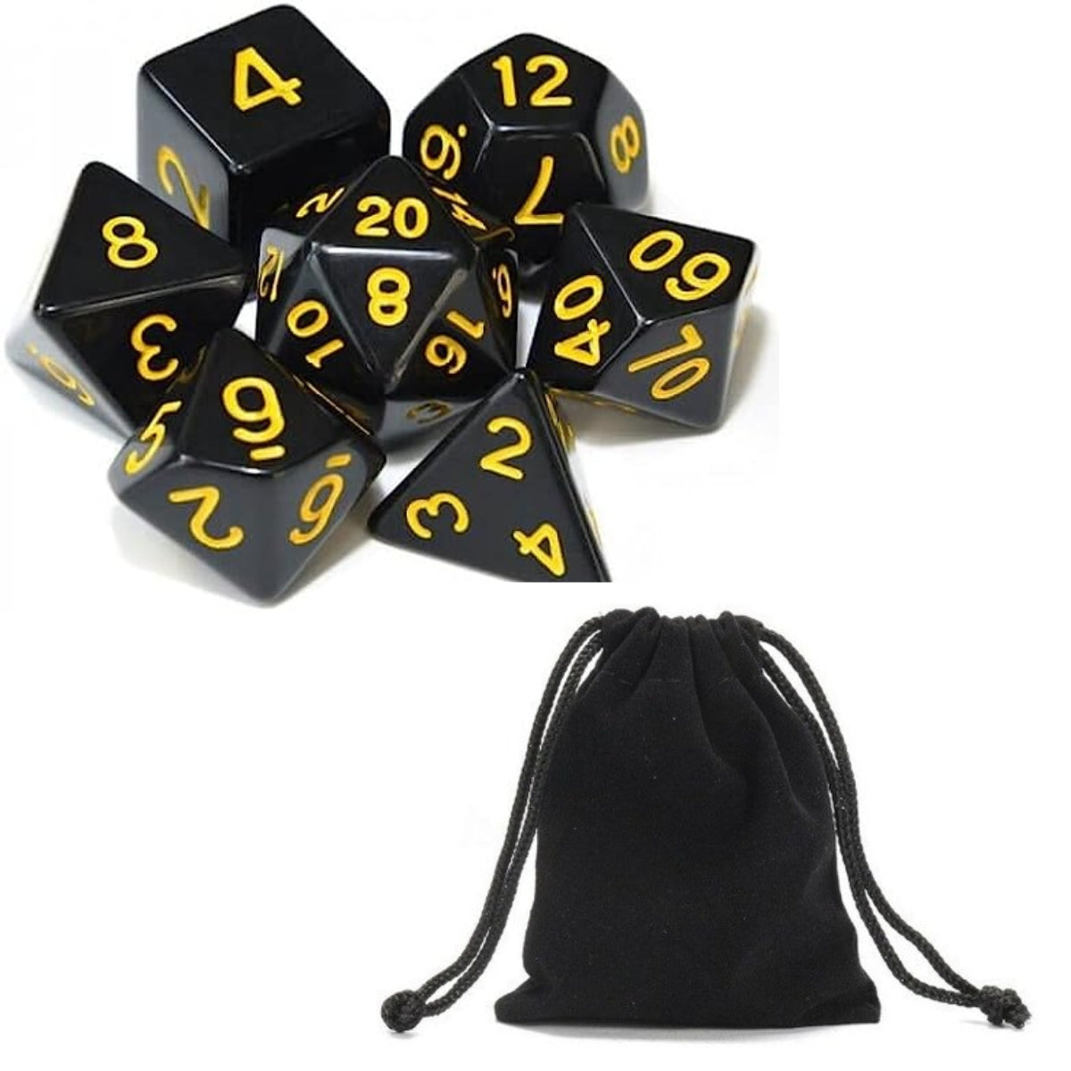 Conjunto de Dados para Rpg Preto com N° Amarelo