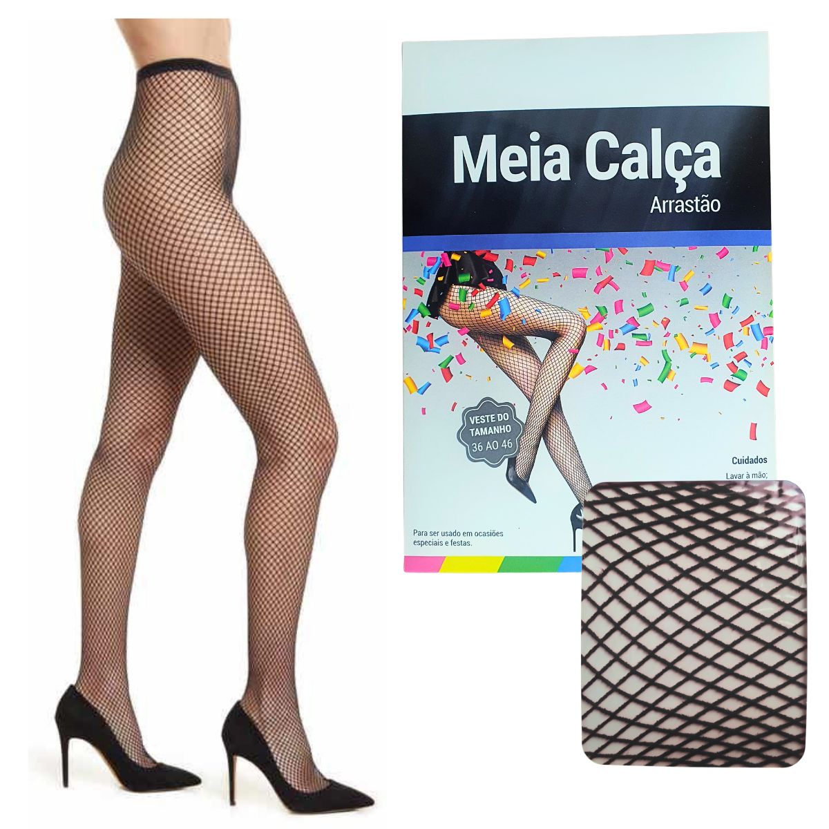 Meia Calça Arrastão Preto - Tamanho Único