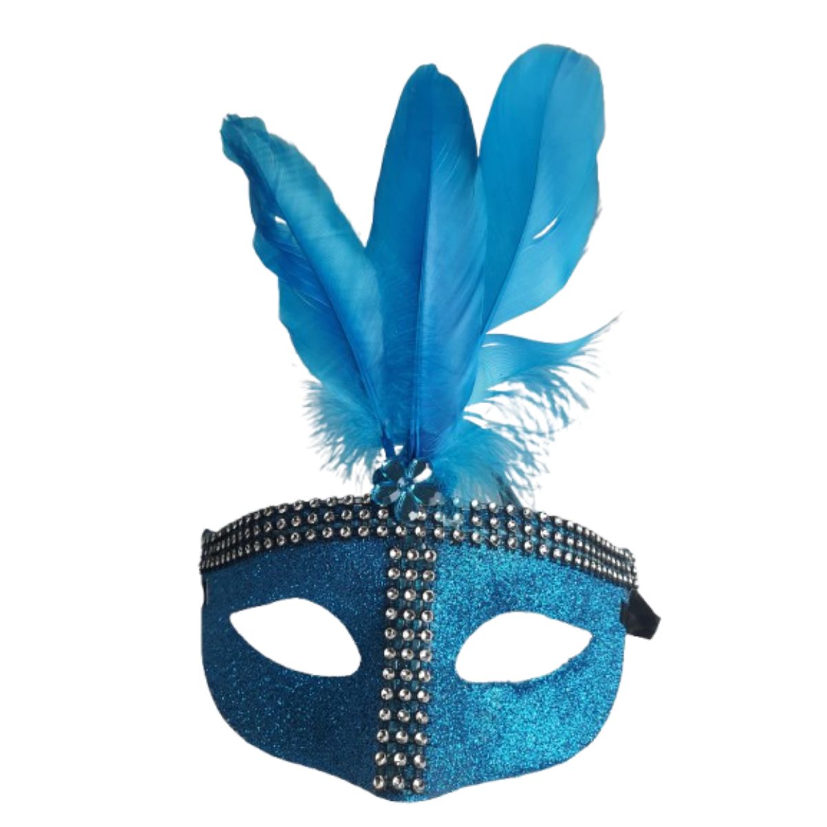 Máscara Fantasia Pena Glitter Festa Carnaval Azul