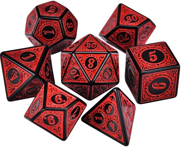 Dados Rpg Conjunto Com Sete - Runas Preta C/n° Vermelho