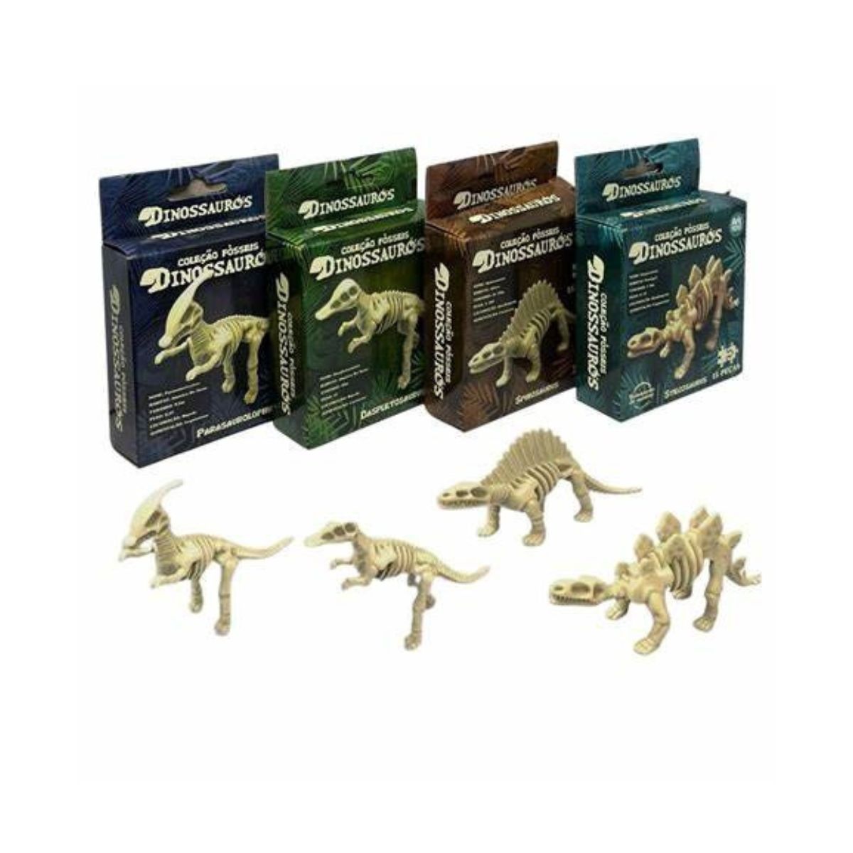 Brinquedo Kit 4 Dinossauros Fósseis Esqueleto Montar Mini