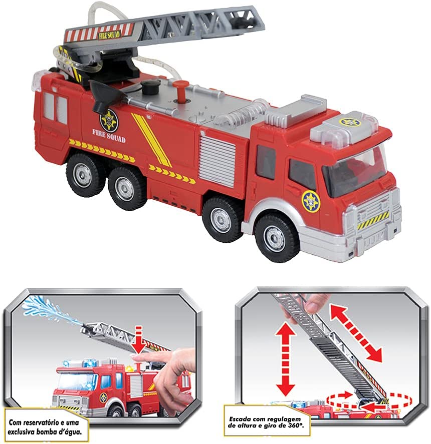 Carro de Bombeiro Lança Água Com Som e Luzes Realista Bbr Toys