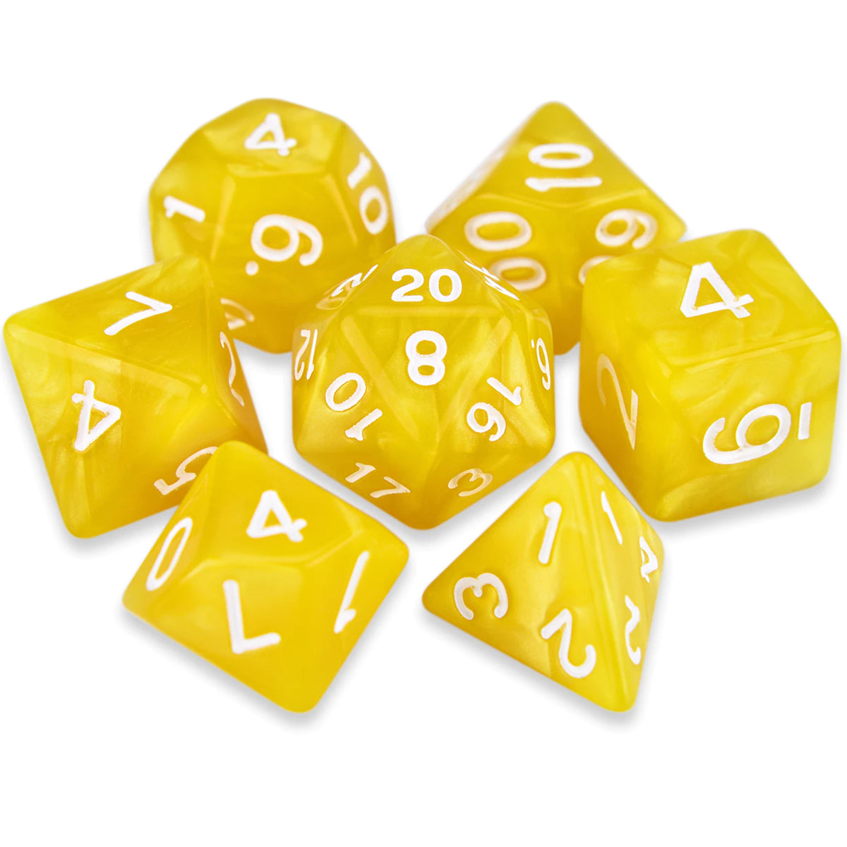 Conjunto de Dados para Rpg Amarelo com N° Branco