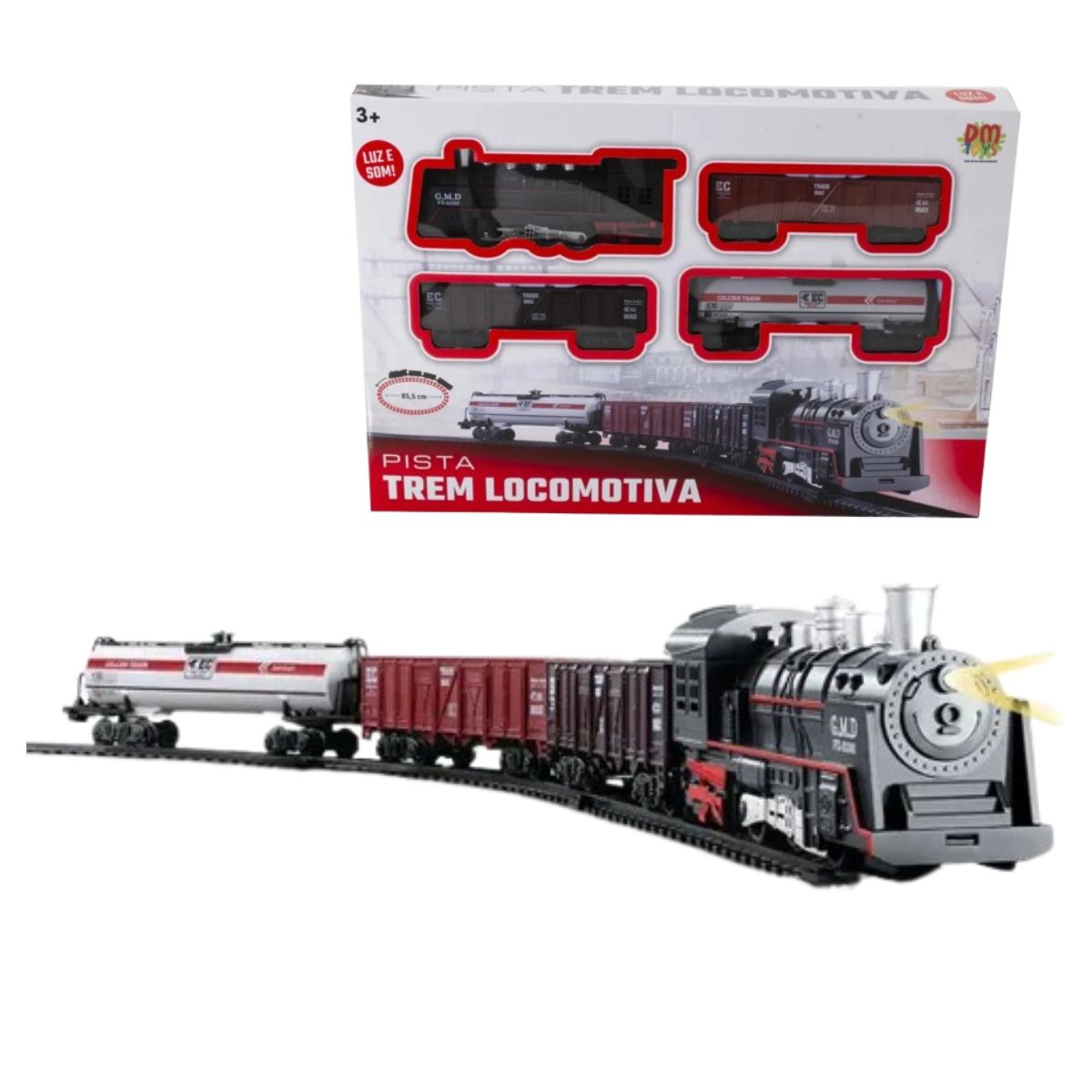 Brinquedo Pista Trem Locomotiva 85,5 Cm Som E Luz - Dm Toys