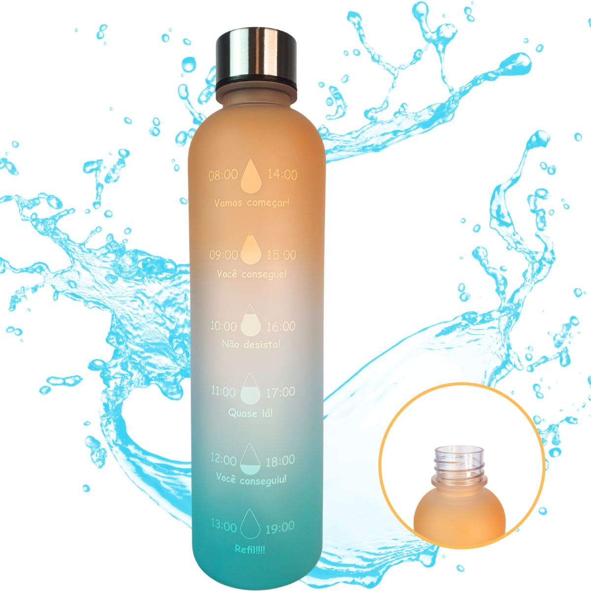 Garrafa Motivacional Degradê - Laranja e Verde - 980ml